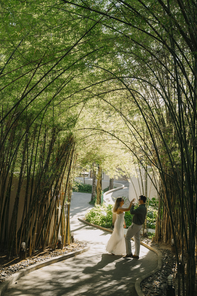 Phuket engagement photographer capturing luxury couple photoshoot in Phuket Thailand at beach and resort with natural golden light