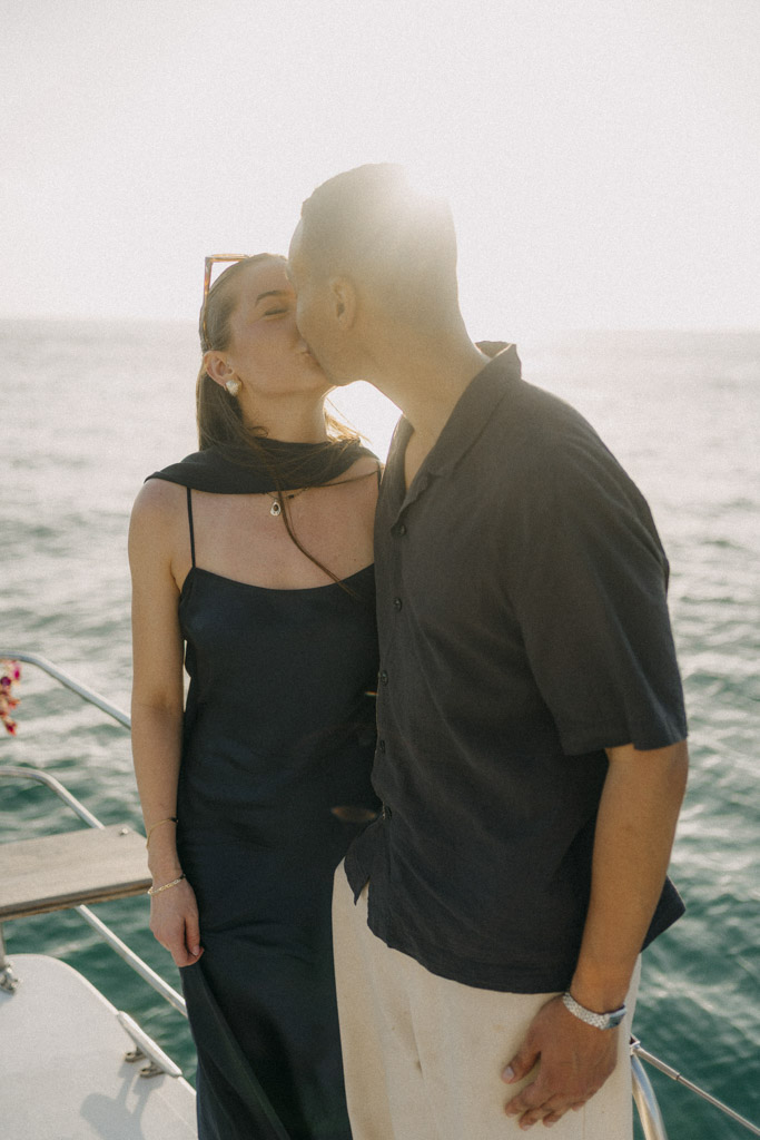 Romantic yacht proposal and engagement photoshoot in Phuket Thailand captured by a Phuket proposal photographer